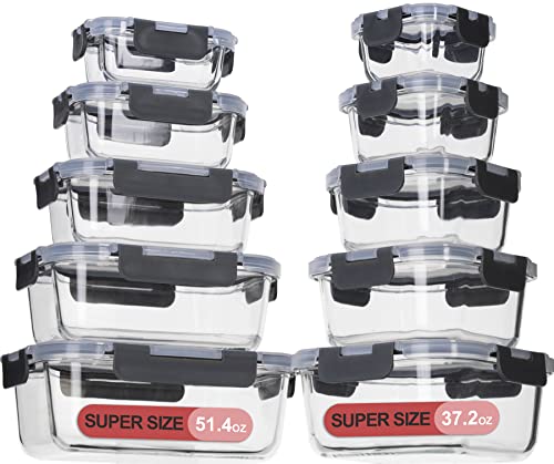 Glass Food Storage Containers with Lids Airtight,Glass Meal Prep Containers for Lunch Food Storage with Lids,Glass Food Container Set,Glass Lunch Box for Kitchen,BPA Free(20 Pieces)