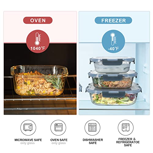 Glass Food Storage Containers with Lids Airtight,Glass Meal Prep Containers for Lunch Food Storage with Lids,Glass Food Container Set,Glass Lunch Box for Kitchen,BPA Free(20 Pieces)