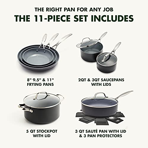 GreenPan Valencia Pro Hard Anodized Healthy Ceramic Nonstick 11 Piece Cookware Pots and Pans Set, PFAS-Free, Induction, Dishwasher Safe, Oven Safe, Gray