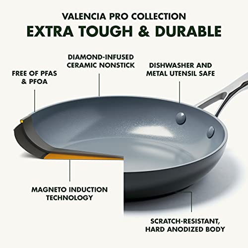 GreenPan Valencia Pro Hard Anodized Healthy Ceramic Nonstick 11 Piece Cookware Pots and Pans Set, PFAS-Free, Induction, Dishwasher Safe, Oven Safe, Gray