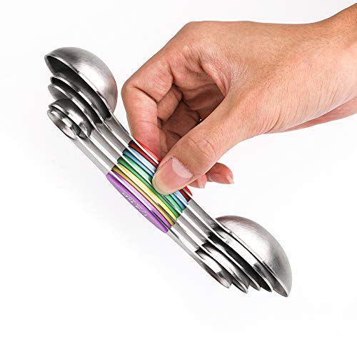 Magnetic Measuring Spoons Set Dual Sided Stainless Steel Set of 7 Stackable Magnetic Teaspoon Tablespoon for Measuring Dry and Liquid Ingredients (Color)