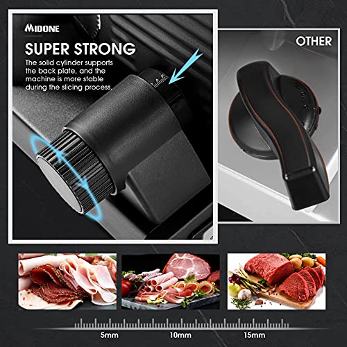 Meat Slicer, MIDONE 200W Electric Food Slicer with 2 Removable 7.5’’ Stainless Steel Blades and Food Carriage, Child Lock Protection, 0-15mm Adjustable Slicing Thickness