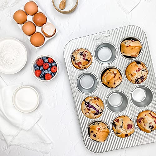 USA Pan Bakeware Aluminized Steel 6 Pieces Set, Cookie Sheet, Half Sheet, Loaf Pan, Rectangular Pan, Square Cake Pan, 12 Cup Muffin Pan