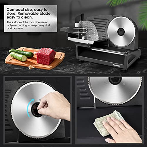 Meat Slicer, MIDONE 200W Electric Food Slicer with 2 Removable 7.5’’ Stainless Steel Blades and Food Carriage, Child Lock Protection, 0-15mm Adjustable Slicing Thickness