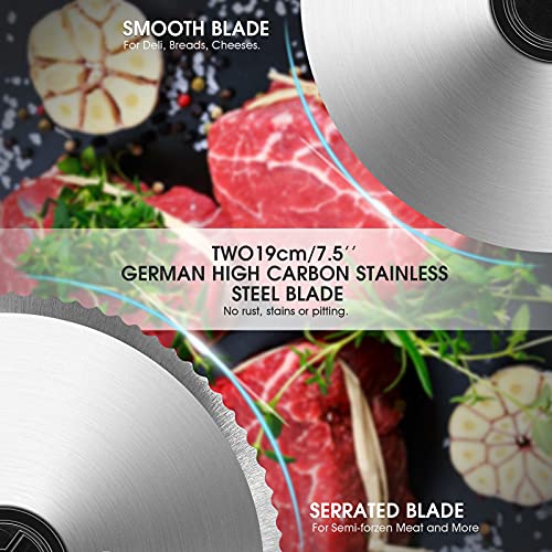 Meat Slicer, MIDONE 200W Electric Food Slicer with 2 Removable 7.5’’ Stainless Steel Blades and Food Carriage, Child Lock Protection, 0-15mm Adjustable Slicing Thickness